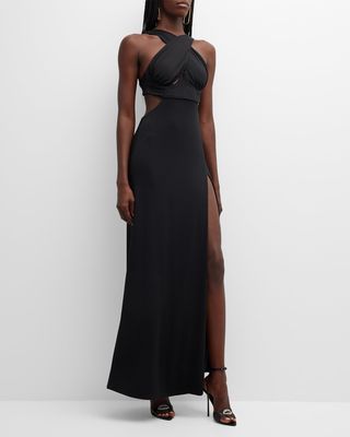 Gena Corset Cutout Crossover-Neck Gown
