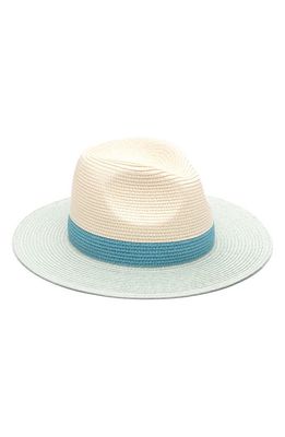 Genie by Eugenia Kim Billie Colorblock Packable Straw Fedora in Ivory/Teal/Mint