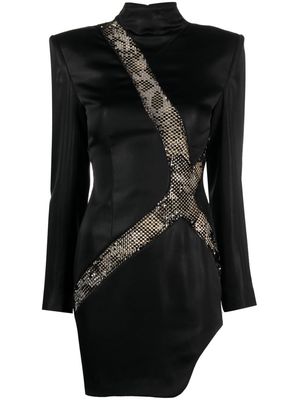 Genny asymmetric rhinestone-embellished minidress - Black
