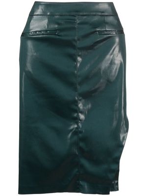 Genny asymmetric shiny-finish skirt - Green