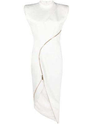 Genny asymmetric-zip sleeveless maxi dress - White