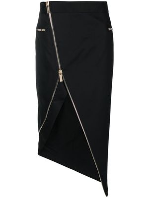 Genny asymmetric zip-up midi skirt - Black