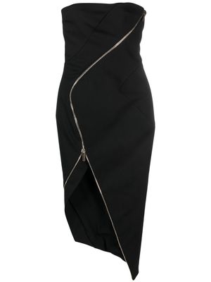 Genny asymmetric zip-up strapless dress - Black