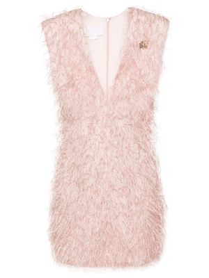 Genny brooch-detail fringed minidress - Pink