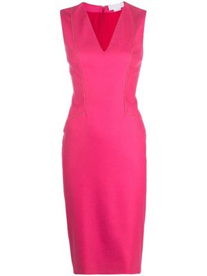 Genny contrast-trim V-neck midi dress - Pink