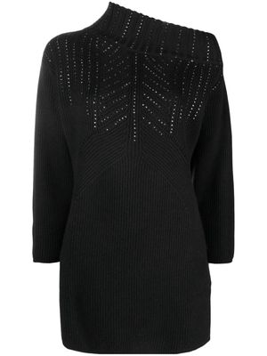 Genny crystal-embellished asymmetric-neck jumper - Black