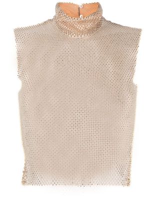 Genny crystal-embellished chainmail tank top - Neutrals