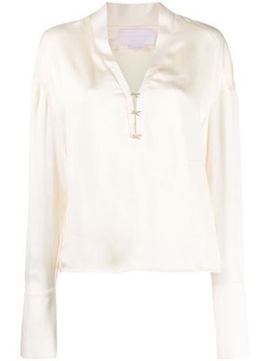 Genny crystal-embellished V-neck blouse - Neutrals