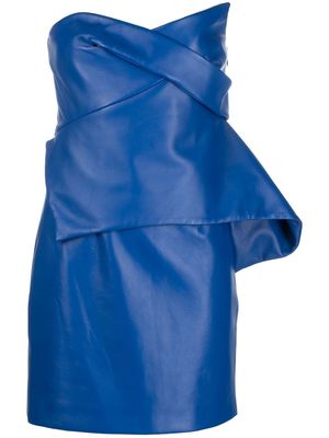 Genny draped-asymmetric leather mini-dress - Blue