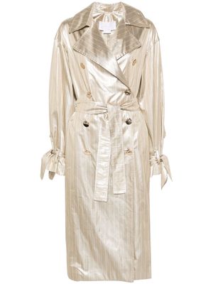 Genny engraved-buttons pinstriped maxi coat - Gold