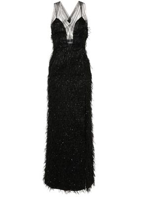 Genny faux-feather long dress - Black