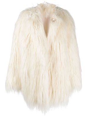 Genny faux-fur long-sleeve coat - White