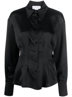Genny fitted-waistline satin-finish blouse - Black