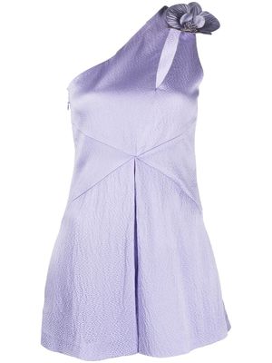 Genny floral-appliqué one-shoulder playsuit - Purple