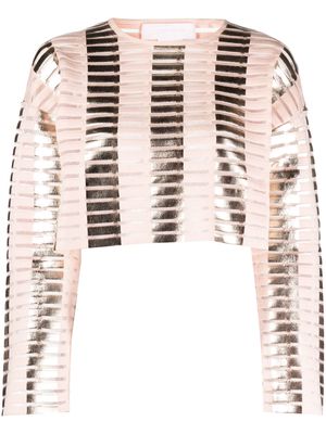 Genny foiled-finish striped cropped top - Pink