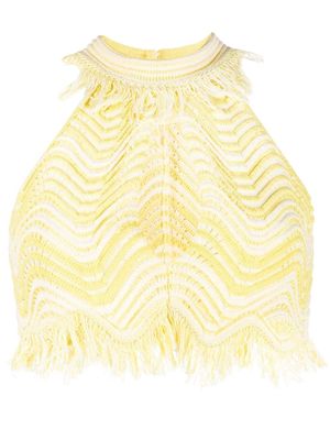 Genny fringe-detail knitted cropped top - Yellow