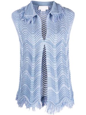 Genny fringe-detail knitted vest - Blue