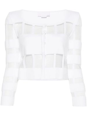 Genny mesh-panelled ribbed cardigan - White