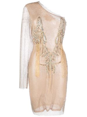 Genny mesh rhinestone-embellished dress - Gold