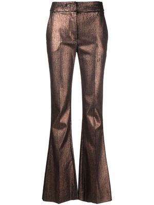 Genny metallic-finish flared trousers - Brown