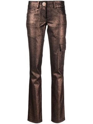 Genny metallic-finish straigh-leg trousers - Brown