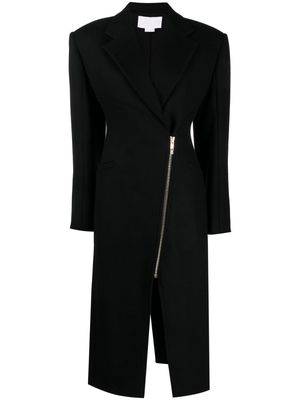 Genny notched-collar zip-up coat - Black