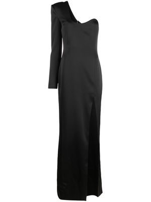 Genny one-shoulder long-sleeve gown - Black