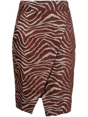 Genny patterned-jacquard wrap skirt - Brown