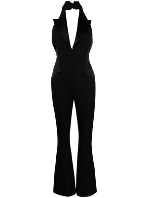 Genny peak-lapel flared jumpsuit - Black