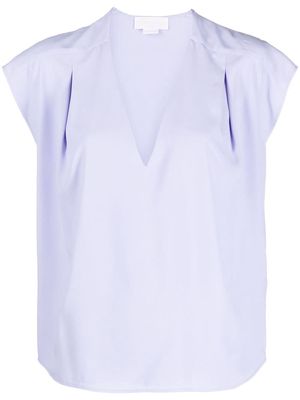 Genny pleat-detail V-neck blouse - Purple