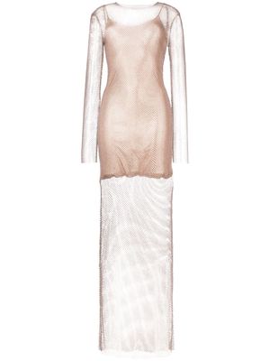 Genny rhinestone-embellished long-sleeve maxi dress - Neutrals
