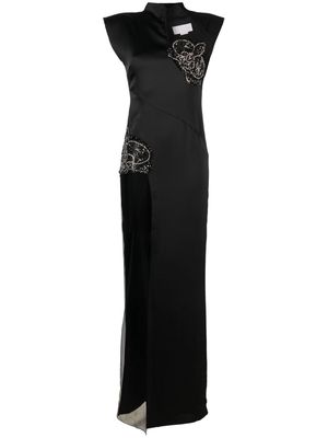 Genny rhinestone-embellished sheer-panels gown - Black