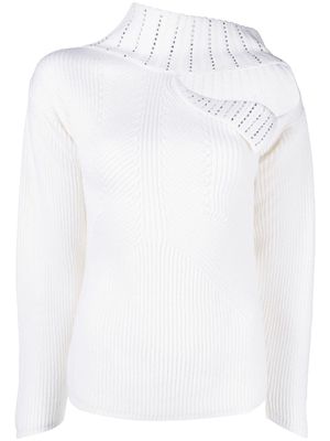 Genny rhinestone-embellishment cut-out-detail wool jumper - White