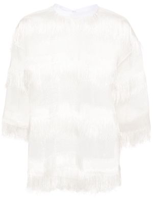 Genny semi-sheer fringed blouse - White