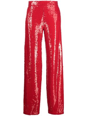 Genny sequinned high-waisted straight-leg trousers - Red