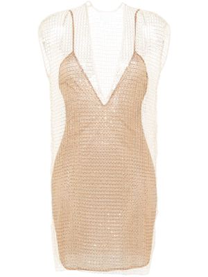 Genny sequinned open-knit dress - Brown