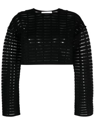 Genny sheer long-sleeve cropped top - Black