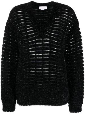 Genny V-neck open-knit jumper - Black