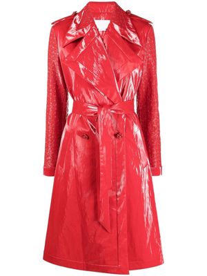 Genny vinyl-effect floral trench-coat - Red
