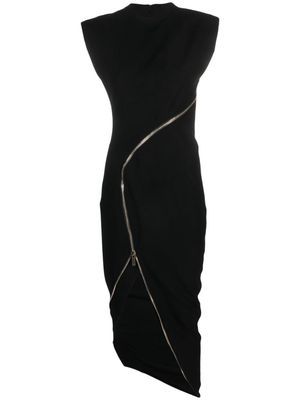 Genny zip-up asymmetric midi dress - Black