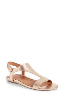 GENTLE SOULS BY KENNETH COLE Gentle Souls Signature Lark T-Strap Sandal in Rose Gold Metallic Leather