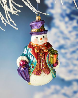 Gentleman Snowman Glass Ornament