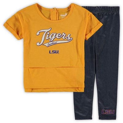 GENUINE STUFF Girls Preschool Gold LSU Tigers Stadium T-Shirt & Leggings Set