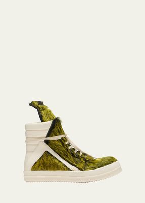 Geobasket High-Top Leather and Fur Sneakers