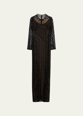 Geometric Bead-Embellished Column Gown