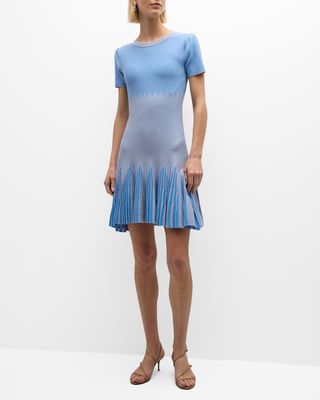 Geometric Jacquard-Knit Godet Mini Dress