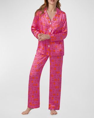 Geometric-Print Silk Satin Pajama Set