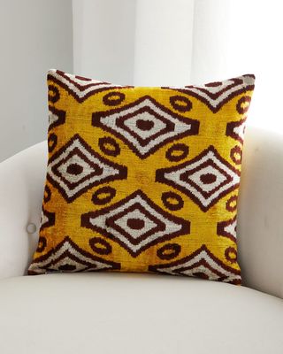 Geometric Silk Velvet Cushion, 23"Sq.