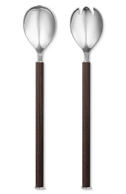 Georg Jensen Bernadotte Wood Salad Serving Set in Silver/Brown