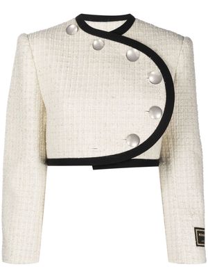 George Keburia buttoned cropped tweed jacket - White